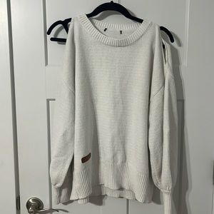 Open shoulder white sweater